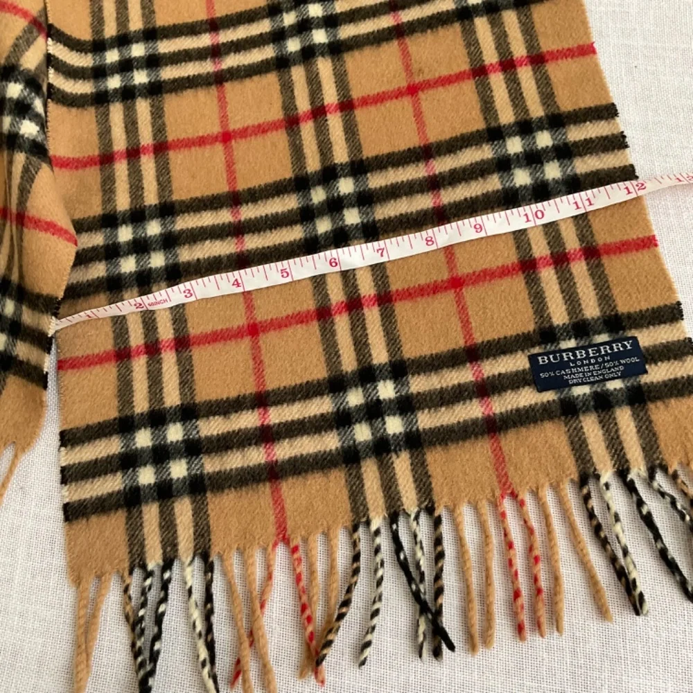 •Burberry London Classic Nova Check Plaid Wool Cashmere Fringed Scarf 56”x12”